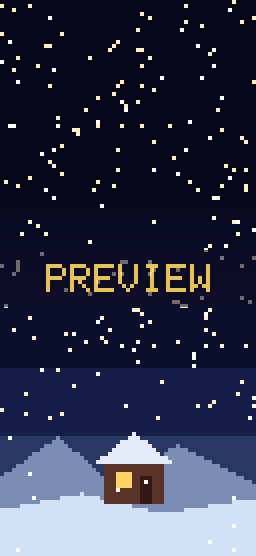 Snowy Cabin pixel art phone wallpaper