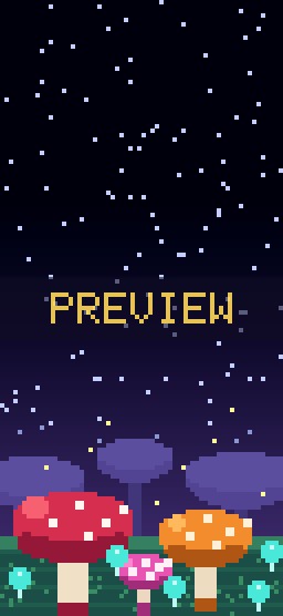 Mushroom Forest pixel art phone wallpaper
