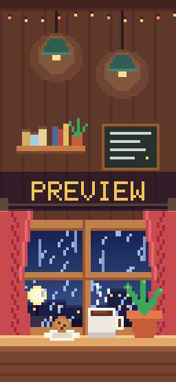 Rainy Café pixel art phone wallpaper