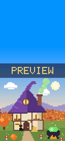 Witch's Cottage pixel art phone wallpaper