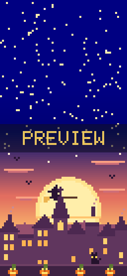 Witch at Sunset pixel art phone wallpaper