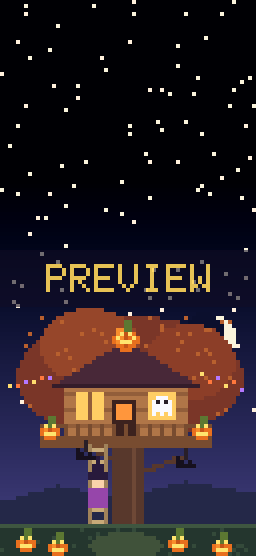 Treehouse Party pixel art phone wallpaper