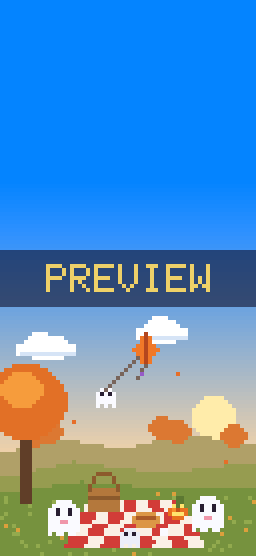 Ghost Picnic pixel art phone wallpaper